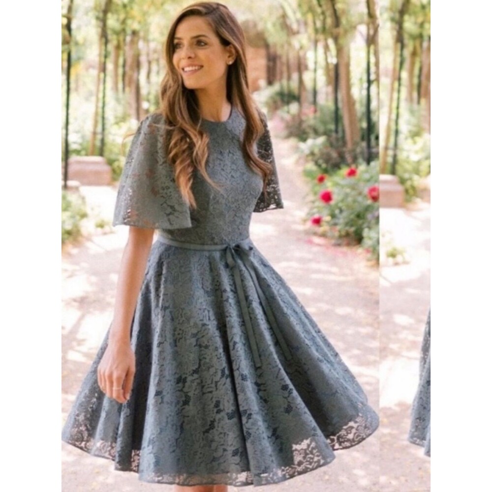 Gal Meets Glam Harper Dress fit and flare sage green floral lace